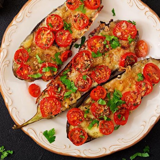 Stuffed Eggplant Parmesan with Cherry Tomatoes | Wine Pairing | Mediterranean Recipes